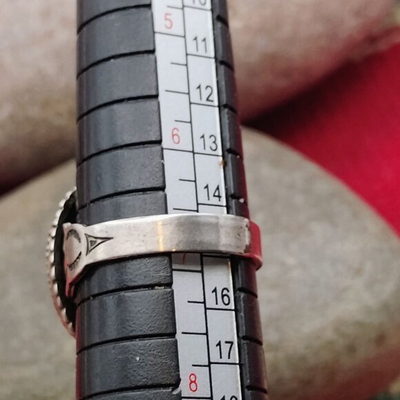 Native Signed AB Sterling Lace Agate Ring Size 6 3/4 or 7 - Picture 8 of 9